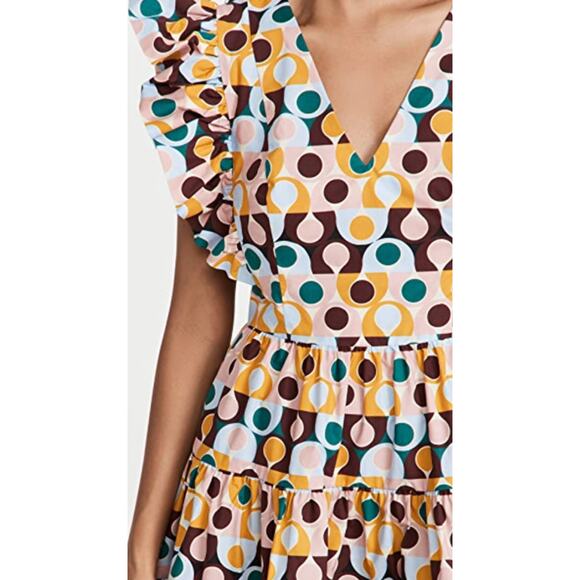 LA DOUBLE J Honeybun Cotton Poplin Mini Ruffle Flare Resort Dress Gumball Print - Picture 6 of 16